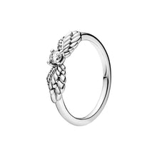 Load image into Gallery viewer, silver ring with angle wings and a clear gem stone