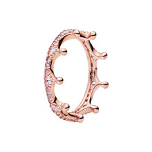Load image into Gallery viewer, Rose gold ring with pink gemstones on a white background