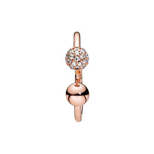 Load image into Gallery viewer, Rose gold ring with a sparkling ball design on a white background