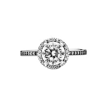 Load image into Gallery viewer, Diamond ring with a halo on a white background