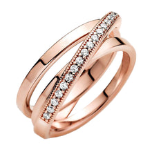 Load image into Gallery viewer, Rose gold ring with diamonds on a white background