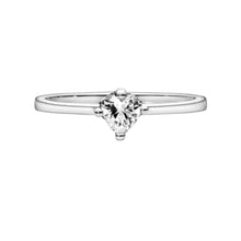 Load image into Gallery viewer, Silver ring with a heart-shaped diamond on a white background