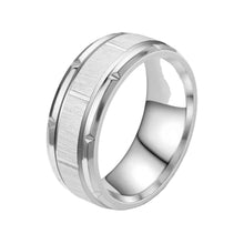 Load image into Gallery viewer, Silver ring with a textured band on a white background
