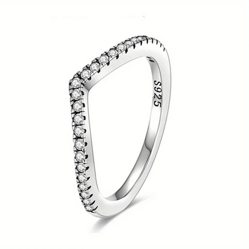Silver ring with small diamonds on a white background