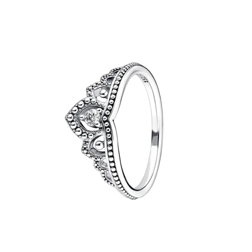 Silver ring with gemstones on a white background