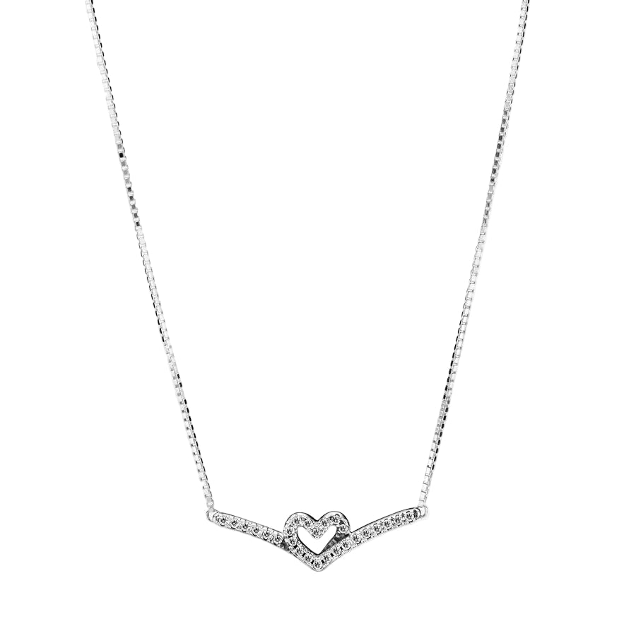 Sparkling Wishbone Heart Collier Necklace