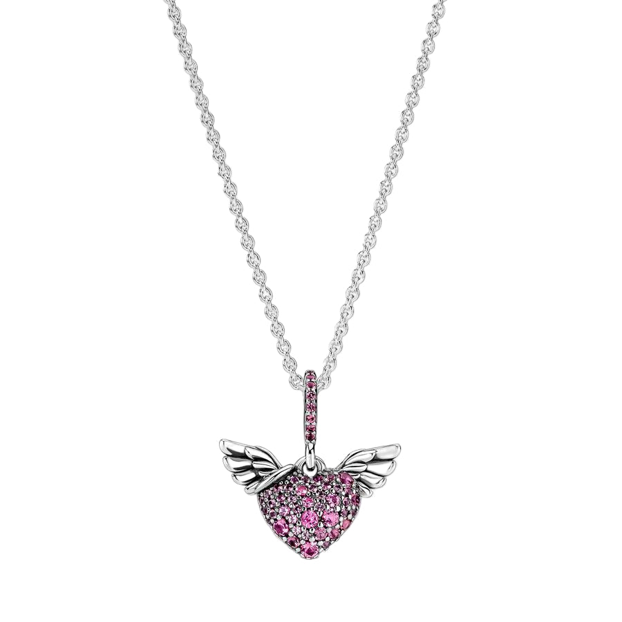 Pavé Heart & Angel Wings Necklace