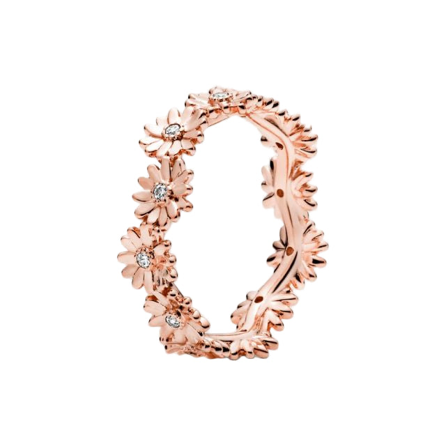 Rose gold floral ring on a white background