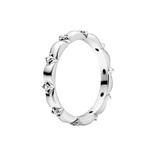 Load image into Gallery viewer, Silver ring with small diamonds on a white background
