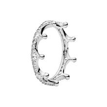 Load image into Gallery viewer, silver ring with a crown shape and little diamonds
