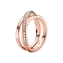 Load image into Gallery viewer, Rose gold ring with diamond accents on a white background
