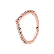 Load image into Gallery viewer, Rose gold ring with small diamonds on a white background
