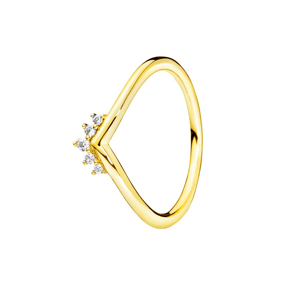 gold ring with a triangle finish and small crystal stones