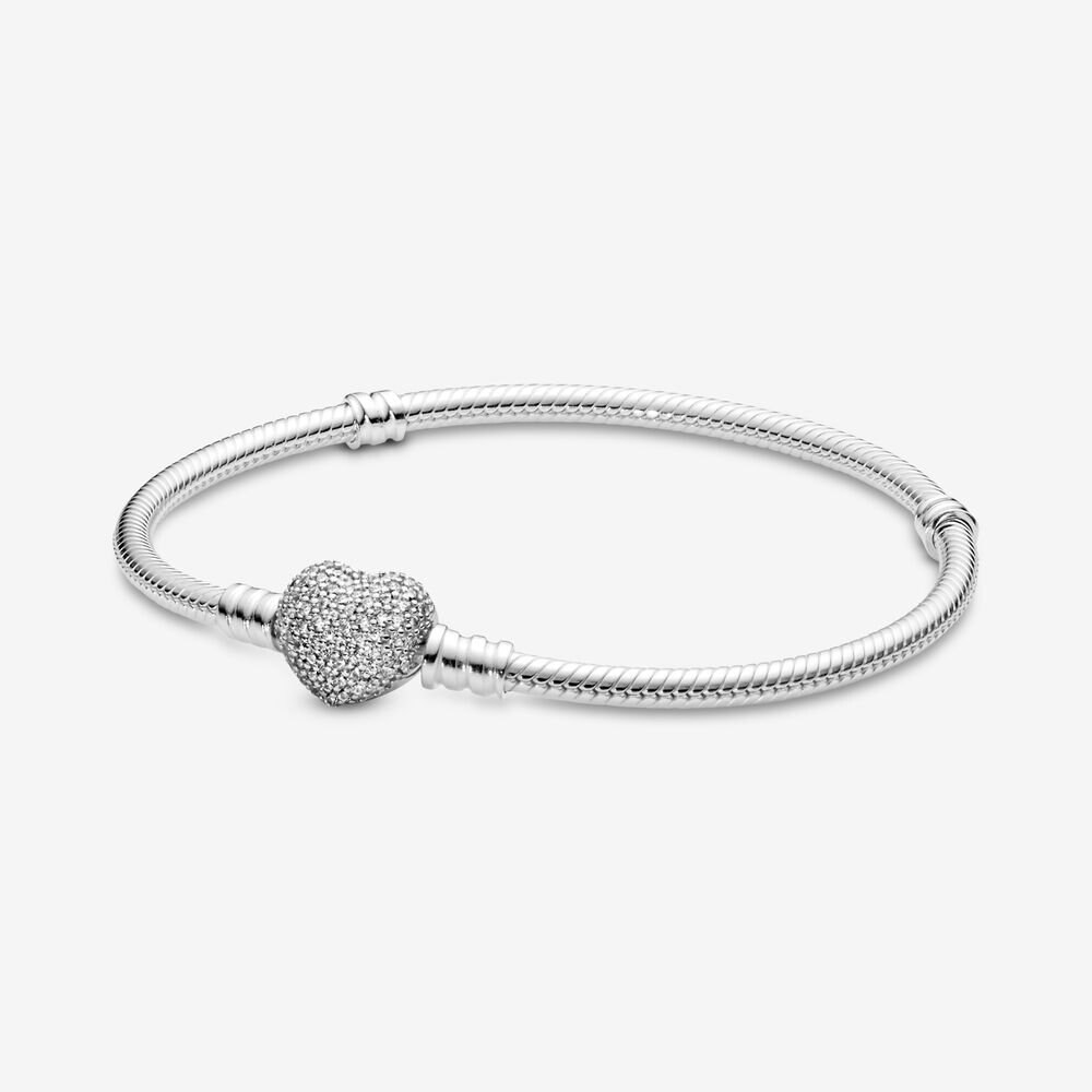 The Devotion – Pavé Heart Clasp Snake Chain Bracelet