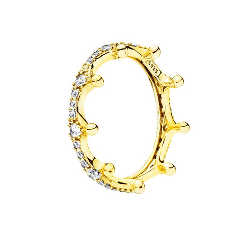 gold ring with a crown shape and little diamonds